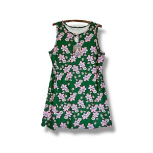 Nuu-Muu Activewear A Line Keyhole Dress Green Pink Floral Print Size XL - NWT!